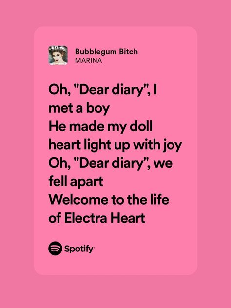 MARINA Marina Quotes, Melanie Martinez Lyrics, Pink Song Lyrics, Songs That Describe Me, Silly Songs, Meaningful Lyrics, Music Recommendations, Music Quotes Lyrics Songs, Spotify Lyrics