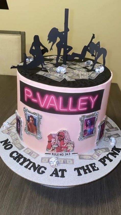 Birthday Cake 22 Girl, Birthday Cake Baddie Aesthetic, P Valley Birthday Party Theme, Valley Theme Party, P Valley Themed Birthday Party, 23rd Birthday Cake Ideas For Women, 24th Birthday Themes For Her, P Valley Themed Party, P Valley Party Theme