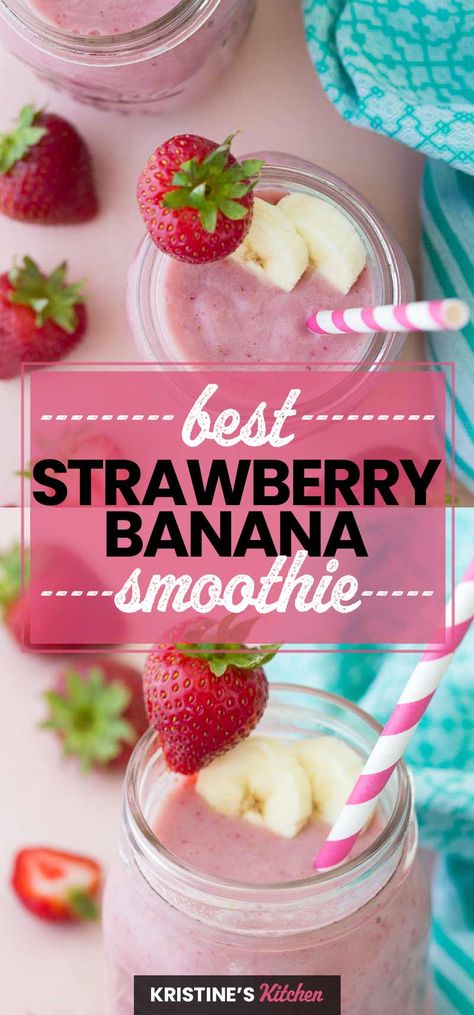 How to make a healthy strawberry banana smoothie, with or without yogurt! This easy smoothie recipe needs just 3 simple ingredients. A refreshing snack or healthy breakfast! #smoothies #strawberry #banana Fresco, Essen, Granitas, Best Strawberry Banana Smoothie, Frozen Fruit Smoothie, Smoothies Vegan, Blender Smoothie, Fruit Smoothie Recipes Healthy, Juice Smoothies Recipes