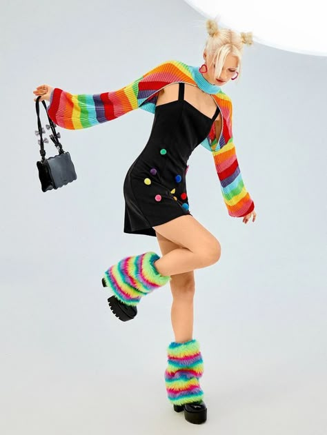 Sleeve Shrug, Shein Icon, Rainbow Outfit, Pose Ref, Figure Poses, Mode Inspo, Pose References, Shrug Sweater, Lantern Sleeve