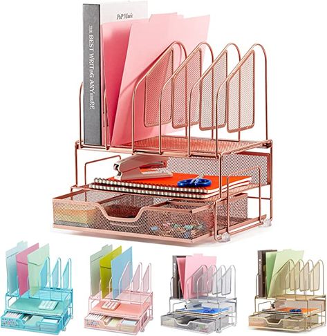 Eye-Catching Rose Gold Desk Organization, Large Capacity and Stable, Durable Material, Easy to Install Stable Office, Gold Office Desk, Gold Office Accessories, Rose Gold Desk, Desktop Storage Drawers, Rose Gold Office, Folder Holder, Office Decor For Women, Gold Office