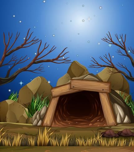 Uma caverna de mineração à noite Red Gradient Background, Night Illustration, Gradient Background, Image Illustration, Outdoor Gear, Photo Image, Vector Illustration, Jesus, Graphic Design