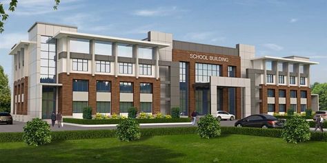 Modern School Exterior Architecture, School Building Exterior Design, Best School Building Designs, Schools Exterior Design, School Modern Architecture, School Facade Design Ideas, Modern School Building Design Exterior, School Building Elevation Design, School Building Design Ideas