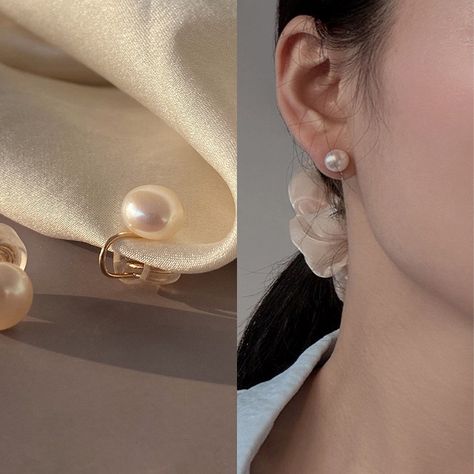 No piercing dainty stud, Natural pearl stud earrings, Gold swirl earrings, Freshwater pearl clip-on earrings, Simple pearl stud, No ear hole by WithHerNYC on Etsy Handwritten Gifts, Piercing Earrings, Simple Pearl, Stud Earrings Gold, Swirl Earrings, Dainty Studs, Beautiful Gift Wrapping, Natural Pearl, Dainty Earrings