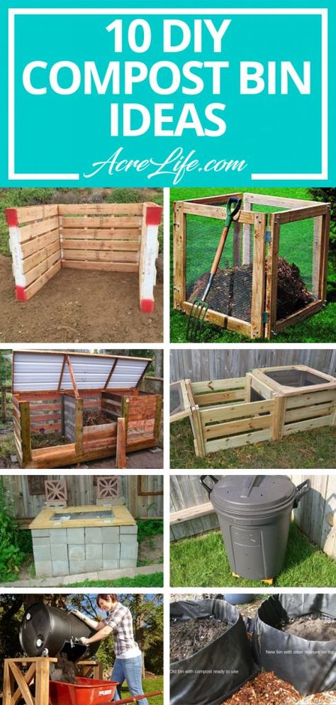 10 DIY Compost Bin Ideas for any skill level. #diy #compostbin #compost #acrelife Animal Proof Compost Bin, Diy Composting Bin, Compost Turner Diy, Pretty Compost Bin, Compost Heap Ideas, How To Build A Compost Bin, Compost Bin Ideas, Diy Compost Tumbler, Compost Ideas