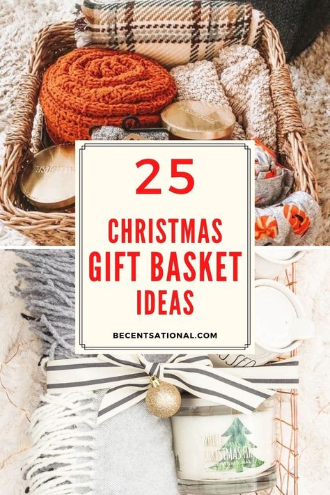 These easy gift basket ideas are inexpensive and tasteful including tips, specific themes and easy mix recipes for great and inexpensive gifts! Best DIY Christmas Gift Baskets ideas for everyone on your list. Perfect diy christmas gifts. DIY Christmas gift baskets that will make the perfect gift for friends and family! Christmas Gift Baskets Ideas, Easy Gift Basket Ideas, Diy Christmas Gift Baskets, Gift Baskets Ideas, Winter Gift Basket, Diy Christmas Baskets, Family Gift Baskets, Diy Christmas Gifts For Friends, Baskets Christmas