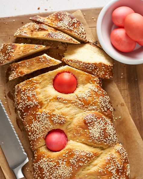 Recipe: Greek Tsoureki (Easter Bread) — Recipes from The Kitchn #recipes #food #kitchen Tsoureki Recipe, Greek Easter Recipes, Recipe With Eggs, Greek Easter Bread, Greek Bread, Easter Bread Recipe, Recipes Greek, Easter Snacks, Greek Easter