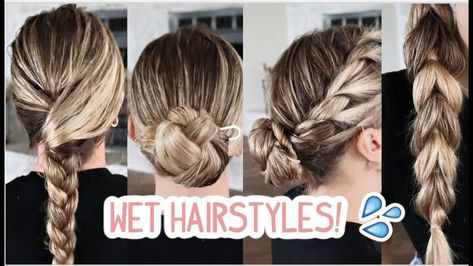 Wet Long Hair Styles, Updo For Humid Weather, Long Wet Hair Styles Easy, Quick Hairstyles For Wet Hair, Wet Hair Dos, Cute Wet Hairstyles, Easy Wet Hairstyles, Hairstyles With Wet Hair, Hairstyles After Shower Wet Hair