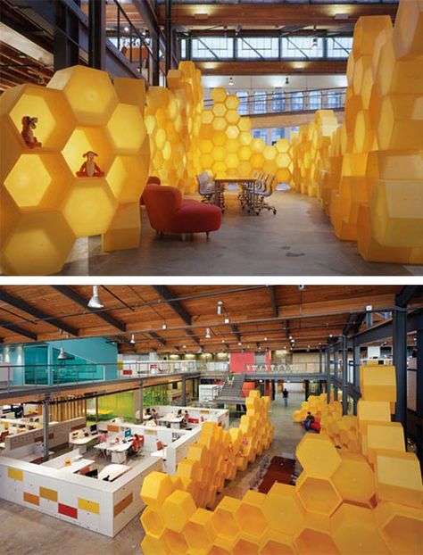 Honeycomb Interior - Interior Design of The Disney Store Headquarters by Clive Wilkinson Architects Honey Store, Renovation Architecture, Kindergarten Design, Architecture Design Drawing, Hexagon Design, Interior Renovation, Workspace Design, Stand Design, Booth Design