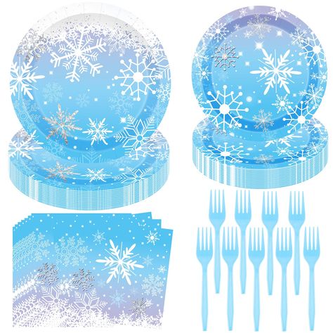 PRICES MAY VARY. Frozen-Snowflake birthday party supplies: you will receive 24pcs 9" snowflake Paper Plates, 24pcs 7" snowflake Paper Plates, 24pcs snowflake napkins,24pcs plastic forks, enough for your daily and party use, giving you a winter like and enjoyable experience Unique Design: Do you want a memorable frozen snowflake birthday party event?Our frozen party supplies are designed with beautiful frozen blue-white snowflake patterns, creating a touch of elegance to your party; the exquisite Snowflake Theme Party, Snow Birthday Party, Schnee Party, Winter Wonderland-party, Snowflake Birthday Party, Winter Wonderland Birthday Party, Snow Party, Winter Party Decorations, Snowflake Party