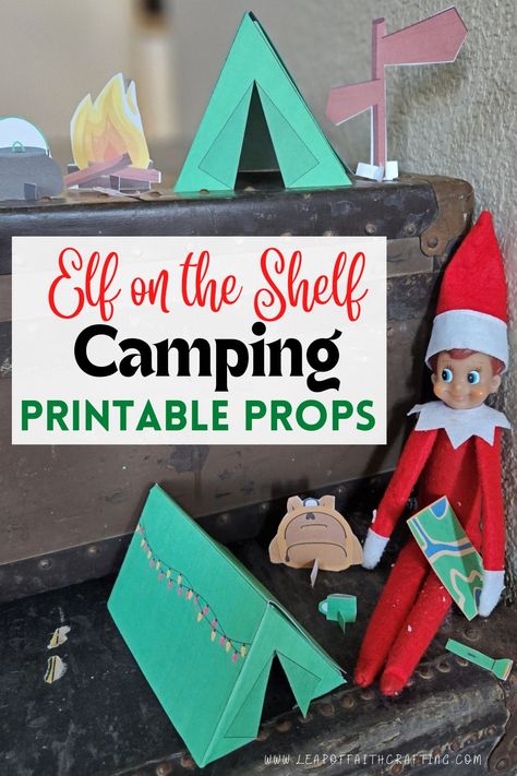 Elf On The Shelf Sleeping Bag Ideas, Diy Elf Clothes On The Shelf, Diy Elf Carrier, Elf On The Shelf Props Free Printable, Elf On The Shelf Suitcase, Camping Free Printables, Elf On The Shelf Camping, Campfire Diy, Elf Printables Free