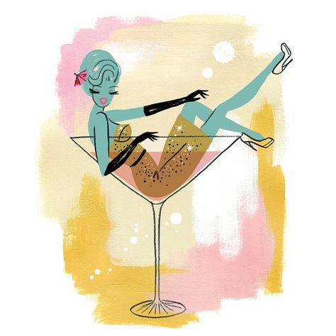 Image of Martini Time Chic Illustration, Illustration Story, Mid Century Illustration, Walker Art, Cocktail Book, Cocktail Art, Bar Art, Retro Art, Martini Glass