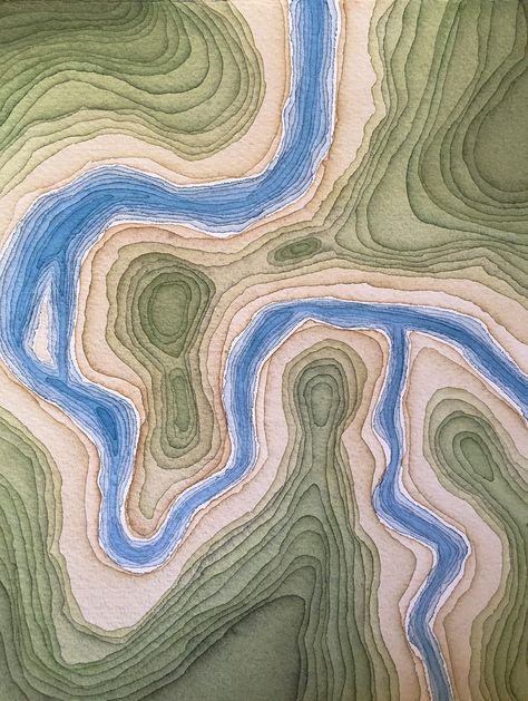 Topographic Map Art, Map Projects, Architectural Model, Aerial Arts, River Art, Watercolor Map, The Staff, Illustrated Map, Art 3d