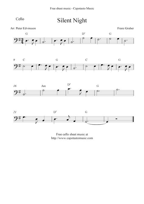 Free Sheet Music Scores: Silent Night, free Christmas cello sheet music Cello Lessons, Trombone Music, Popular Piano Sheet Music, Trombone Sheet Music, Cello Sheet Music, Trumpet Sheet Music, Music Png, Cello Music, Christmas Sheet Music