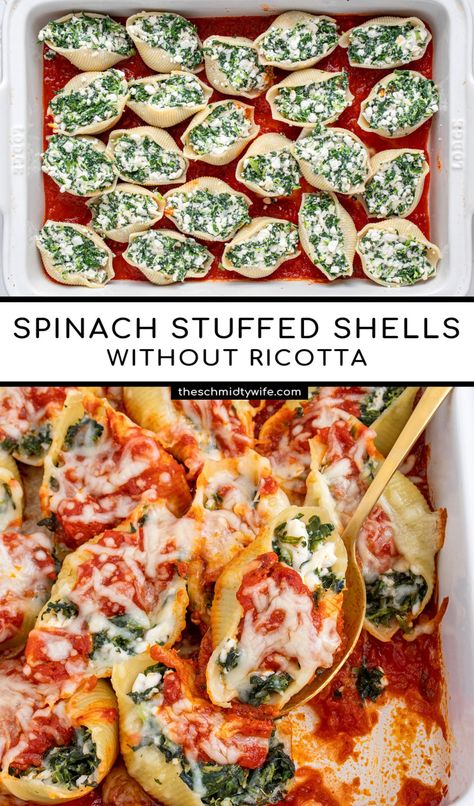 Stuffed Shells Without Ricotta, Ground Beef And Spinach, Easy Stuffed Shells, Cottage Cheese Pasta, Simple Spinach Salad, Shells Stuffed, Shell Pasta Recipes, Ricotta Spinach, Spinach Stuffed Shells