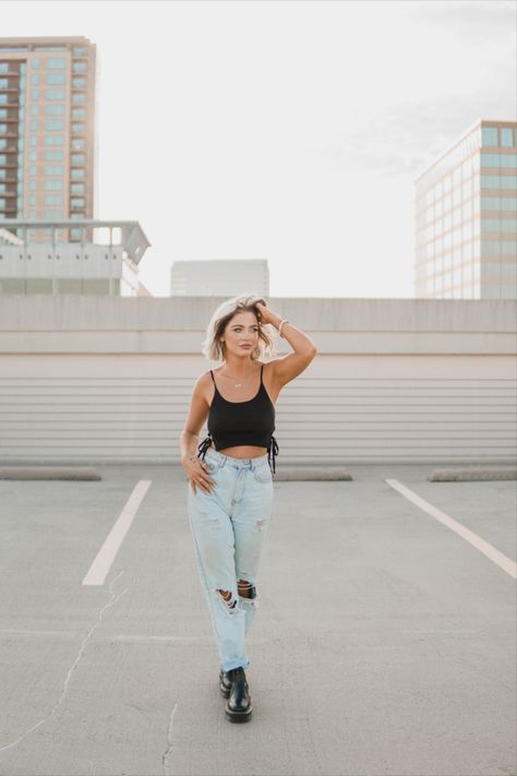 Parking Garage Photos - Bright Fun Photoshoot - Dallas Photographer - DFW Photographer - (insta: by.jessicac) Skyline Portrait Photography, Outside Street Photoshoot Ideas, Edgy Downtown Photoshoot, Casual Outdoor Photoshoot, Parking Lot Portrait, Daytime Photoshoot, Parking Garage Photoshoot Professional, Street Photo Shoot, Rooftop Garage Photoshoot