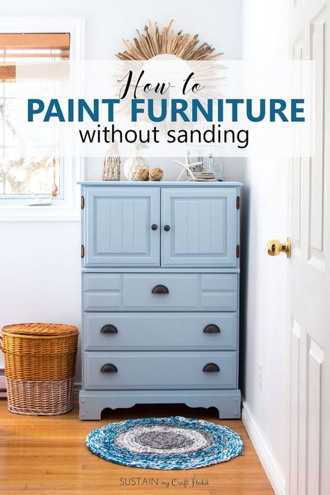 This tutorial on how to paint a dresser without sanding will make you want to upcycle all your furniture. The DIY chalk-style paint tall dresser makeover would be perfect for a coastal style cottage, boy's room or nursery. #diy #furnituremakeover #chalkpaint #thriftstore #furniture #paintedfurniture #furnituremakeoverideas Tall Dresser Makeover, Paint Furniture Without Sanding, Remodeling Furniture, Paint A Dresser, Diy Dressers, Furniture Recycle, Easy Furniture Makeover, Dresser Makeovers, Furniture Repurposing