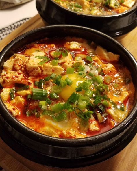 Sundubu Jjigae Recipe, Kimchi Jigae Recipe, Sundubu Jjigae, Soft Tofu Stew, Jjigae Recipe, Tofu Stew, Soft Tofu, Pork Belly Recipes, Spicy Pork