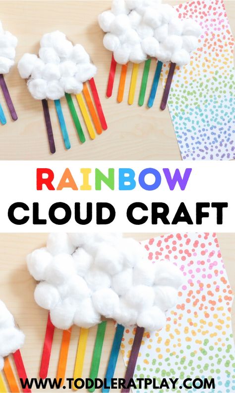 Rainbow Cloud Craft - Toddler at Play Rainbow Craft, Cloud Craft, Recycled Crafts Kids, Diy Bride, Au Pair, Rainbow Crafts, Popsicle Stick Crafts, Rainbow Theme, Cotton Balls