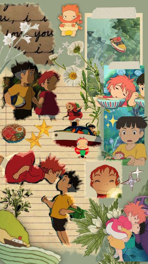 Ponyo And Sasuke Wallpaper, Ponyo Aesthetic Wallpaper, Ponyo Aesthetic, Ghibli Wallpapers, Ghibli Wallpaper, Studio Ghibli Fanart, Studio Ghibli Background, Studio Ghibli Characters, Golden Fish