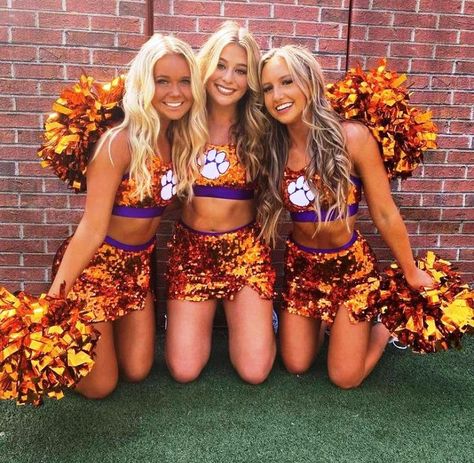 College Cheer, Football Cheerleaders, Cheer Hair, Cheerleading Uniforms, Clemson Tigers, Cheerleading, Tigers, Hobbies, Log In