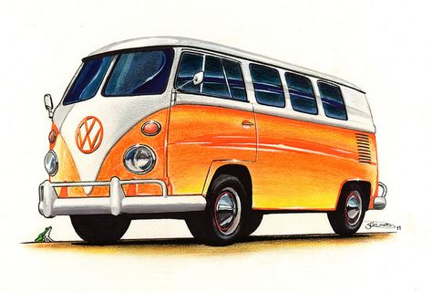 ♥ Old Volkswagen Van, Volkswagen Bus Art, Camper Drawing, Bus Clipart, Van Drawing, Bus Drawing, Van Volkswagen, Bus Cartoon, Vans Painted