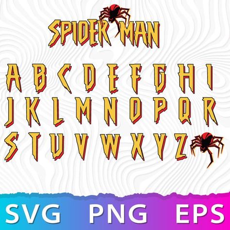 Spiderman Font SVG Font fonts #font #fonts 3.38 Spiderman Letters, Spiderman Font, Spiderman Design, Spiderman Images, Svg Crafts, Spider Svg, Spiderman Svg, Disney Alphabet, Spiderman Face