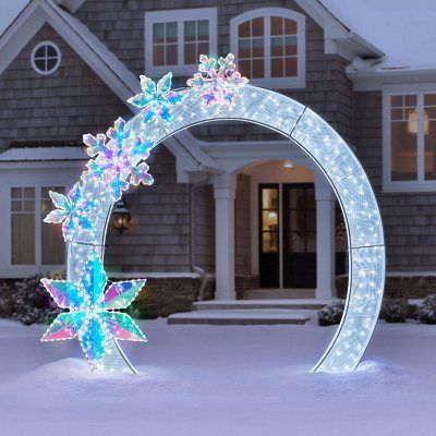 Buy Member's Mark 8' Pre-Lit Arch with Prismatic Snowflakes : Outdoor Cool White at SamsClub.com Natal, Winter Wonderland Outside Decorations, Frozen Outdoor Christmas Decorations, Classy Holiday Decor, Christmas Pool Decorations, Candy Cane Lane Christmas Decor Outdoor, Winter Wonderland Outdoor Decorations, Ice Christmas Decorations, Christmas Arches Outdoor