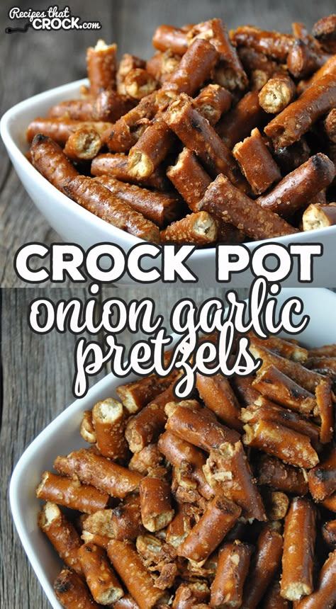 Garlic Pretzel Recipe, Garlic Pretzels, Crockpot Snacks, Seasoned Pretzels, Chex Mix Recipes, Pretzels Recipe, Snack Mix Recipes, Mix Recipes, Chex Mix