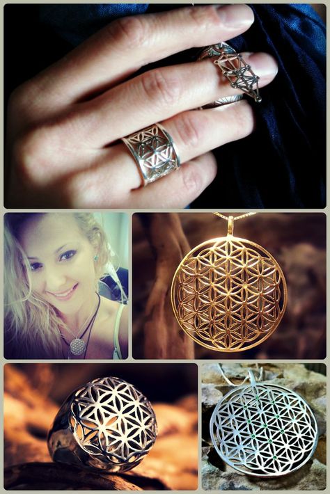 Flower of Life Jewelry by the artist David Weitzman Sacred Geometry Jewelry, Boho Chic Jewelry, Spiritual Healing, Flower Of Life, Sacred Geometry, Alex And Ani Charm Bracelet, Geometry, Metal Working, Boho Chic