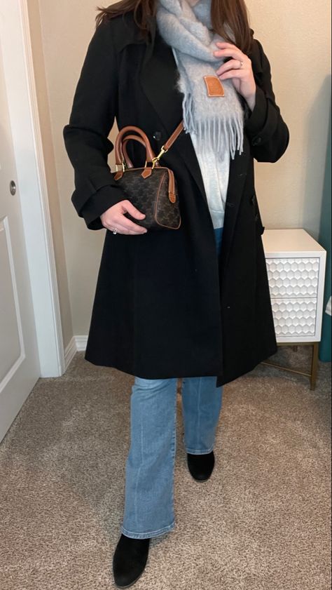 Celine Small Boston Bag, Celine Boston Bag Outfit, Celine Bag Outfit, Celine Boston Bag, Casual Winter Style, Celine Triomphe, Mohair Scarf, Celine Bag, Boston Bag