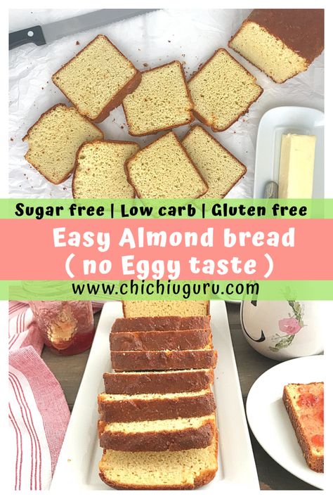 Easy Low Carb Almond Bread ( No Eggy Taste) - Low Carb Health Club Keto Almond Bread, Almond Bread Recipe, Cream Cheese Homemade, No Carb Bread, Best Low Carb Bread, Almond Flour Bread, Almond Bread, Best Keto Bread, Low Carb Baking