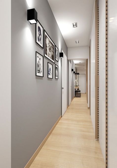 Corridor Wall Design Home, Hallway With Paintings, Wall Corridor Design, Corridor Wall Color Ideas, Corridor Painting Ideas, Corridor Paint Ideas, Corridor Design Home Narrow Hallways, Passage Wall Decor Ideas, Hallway Ideas Long