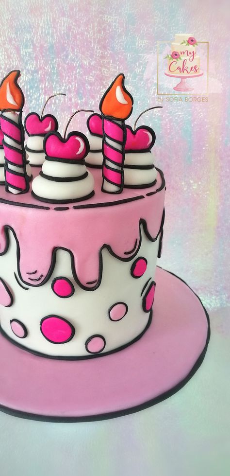 Pop Art Cake Design, Pop Art Cakes, Cake Cartoon Design, Comic Cake, Cartoon Birthday Cake, 14th Birthday Cakes, Eggless Cake Recipe, Cake Decorating For Beginners, Birthday Cake Pops