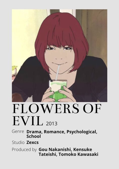 Flowers Of Evil Anime, Aku No Hana, Flowers Of Evil, Disturbing Books, Poster Information, Anime Minimalist Poster, Japanese Animated Movies, Anime Suggestions, Animes To Watch