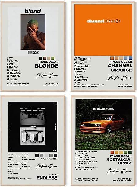 ASTRDECOR Frank Ocean Album Cover Signed Limited Posters Set of 4, Rapper Music Posters Kanye Album Cover Posters for Room Aesthetic, Canvas Wall Art Prints... Poster Prints Frank Ocean, Music Posters Kanye, Kanye Album Cover, Frank Ocean Album Cover, Ocean Album Cover, Frank Ocean Album, Frank Ocean Poster, Posters For Room Aesthetic, Posters For Room