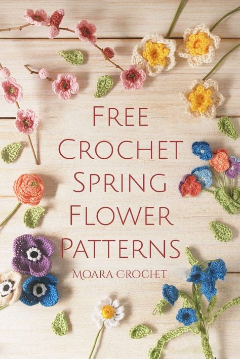 Crochet Bluebells Pattern Free, Crochet Mini Flowers Free Pattern, Crochet Flower Bouquet Free Pattern, Irish Crochet Flowers, Crochet Spring, Ranunculus Flowers, Crochet Flowers Free Pattern, Flowers Crochet, Crochet Bouquet