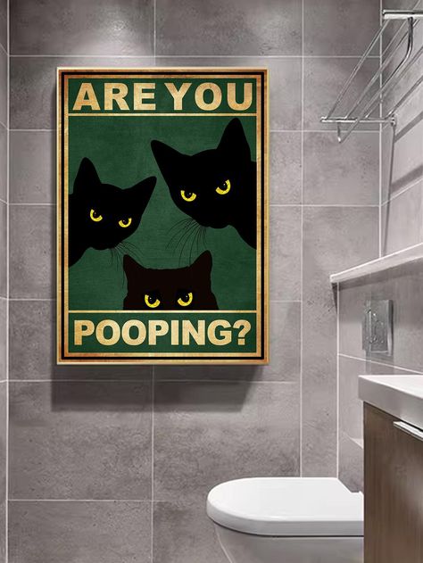 1pc Cat & Letter Graphic Unframed Painting, Vintage Chemical Fiber Waterproof Wall Art Painting For Bathroom Wall Decor | SHEIN USA Painting Bathroom Walls, Arte Peculiar, Bathroom Art, Painting Bathroom, Bathroom Wall Decor, Bathroom Wall Art, Dream Decor, Dream House Decor, Black Cats