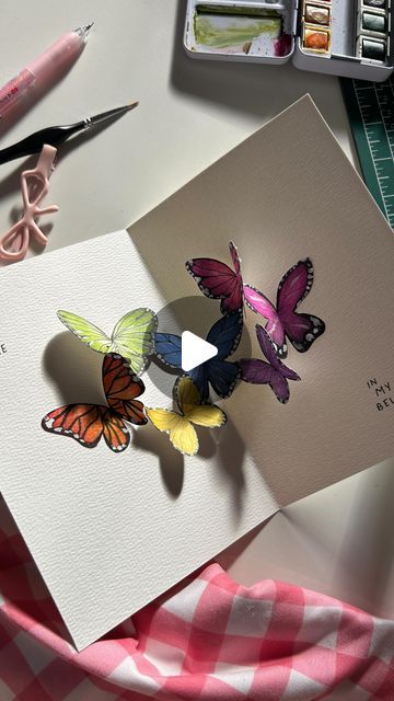 Vinita more on Instagram: "Pop up butterfly card🎀 slower tutorial?? Comment below if you need one and i’ll dm you with it😙😙 but this turned out superrrr cute, you gotta tryyy<3 also follow for more such cute artsy ideas:)  Diy butterfly pop up card idea birthday card cute card envelope diy crafts #cards#cardidea#explore#explorepage#reels#aesthetic#gifts#giftideas#diy#diyaesthetic" Diy Butterfly Pop Up Card, Diy Butterfly Cards Paper Crafts, Pop Up Birthday Cards Diy How To Make, Diy Butterfly Card, Diy Cards For Moms Birthday, Drawing Cards Ideas, Butterfly Pop Up, Pop Up Greeting Cards Diy, Artsy Birthday Card