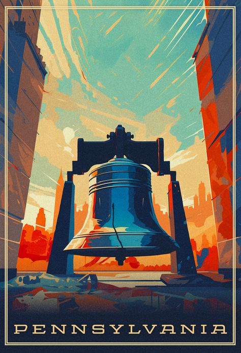 Immerse yourself in American and Pennsylvania history with this artwork. This artwork captures the timeless allure of the iconic Liberty Bell, echoing the spirit of freedom that resonates through the streets of historic Philadelphia. Liberty Bell Philadelphia, Pennsylvania Aesthetic, Philadelphia Art Print, Electronics Illustration, Historic Philadelphia, Pennsylvania History, Bell Art, Liberty Bell, American Travel