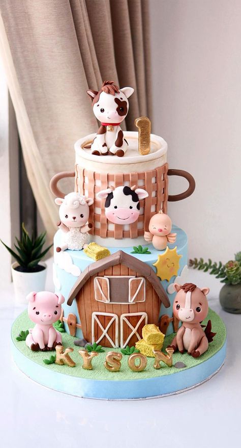 farm-themed first birthday cake, birthday cake, first birthday cake, first birthday cake ideas, first birthday cake, 1st birthday cake, cute first birthday cake Barnyard 1st Birthday Cake, Cute First Birthday Cake, Farm Theme Cake, 1st Birthday Cake Ideas, Birthday Cake 1st, First Birthday Cake Ideas, Farm Animal Cake, Cake 1st Birthday, Cake First Birthday