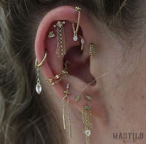 @mastilostudios_bodypiercing coming in HOT with a gang of Hialeah jewelry along with a whole buncha others! Looking great! | Instagram Whole Ear Piercing, Piercing Curation, Ear Piercing Chart, Ethereal Hair, Piercings Chart, Unique Piercings, Piercing Aesthetic, Unique Ear Piercings, Piercings Ear