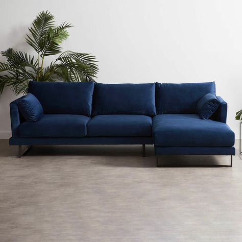 Temple & Webster 3 Seater Navy Velvet Zanda L-Shaped Sofa & Reviews Comfy Sofa Bed, Navy Velvet Sofa, Industrial Living Room, L Sofas, Top Sofas, Blue Velvet Sofa, Lounge Suites, Shaped Sofa, Mid Century Living Room