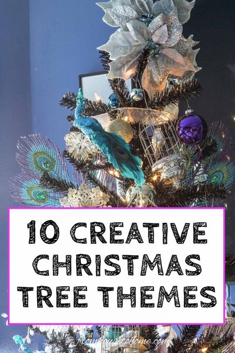 These creative Christmas tree themes are beautiful! I love all of the unique ideas for Christmas tree decorations and colors. The peacock Christmas tree decor is my favorite! Kate Spade Christmas Tree, Tree Theme Ideas, Christmas Tree Theme Ideas, Peacock Christmas Tree, Christmas Tree Theme, Elegant Christmas Tree Decorations, Woodland Christmas Tree, Coastal Christmas Tree, Peacock Christmas