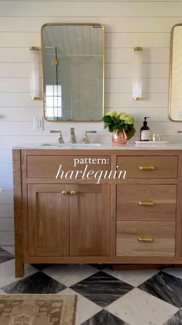 Checkerboard Tile Bathroom, Bathroom Checkered Floor, Powder Room Flooring, Checkerboard Bathroom Floor, Checkerboard Bathroom, Lowcountry Farmhouse, White Home Design, Harlequin Floors, Checkerboard Floors