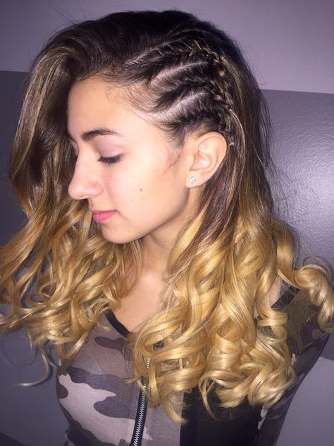 Side Curls Hairstyles, Curly Side Braid, Three Braids, Curled Hair With Braid, Curly Prom Hair, Side Curls, Side Braids, Tan Skin Blonde Hair, Curly Hair Overnight