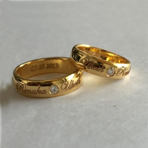 Custom Platinum Rings, Gold Rings, Name Engraved Platinum Rings & Diamond Rings Men's Rings Gold Indian, Wedding Ring With Name, Christian Wedding Rings, Gold Engagement Ring Designs, Indian Engagement Ring, Indian Wedding Rings, Couple Rings Gold, Gold Stacking Rings Wedding, Model Wedding