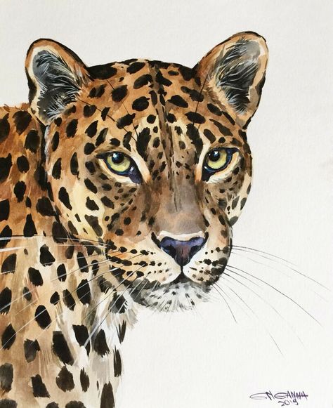 Leopard Drawing Realistic, Igcse Arts, Things Illustration, Leopard Portrait, Leopard Drawing, Winter Drawings, Leopard Painting, Leopard Watercolor, Painting Impressionism