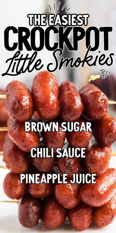 Deliciously saucy, these crockpot Little Smokies recipe is simple to prepare and make an excellent appetizer. Smoked Wieners Lil Smokies, Crock Pot Smokies Recipe, Meatball And Smokies Crockpot, Weiners In Crockpot, Sweet And Sour Smokies, Little Smokies Appetizer Recipes, Meatball And Lil Smokies Crock Pot, Little Wieners Crockpot, Smokies Recipe Appetizers