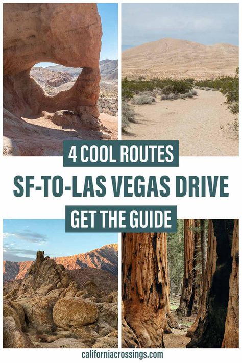 4 cool routes driving from San Francisco to Las Vegas. Get the guide. Las Vegas To California Road Trip, Las Vegas To San Francisco Road Trips, Las Vegas Road Trip, Vegas Road Trip, Road Trip From Las Vegas, San Francisco Road Trip, Usa Trips, California Getaways, Cali Trip